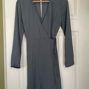 Elegant Gray/Blue Wrap Dress